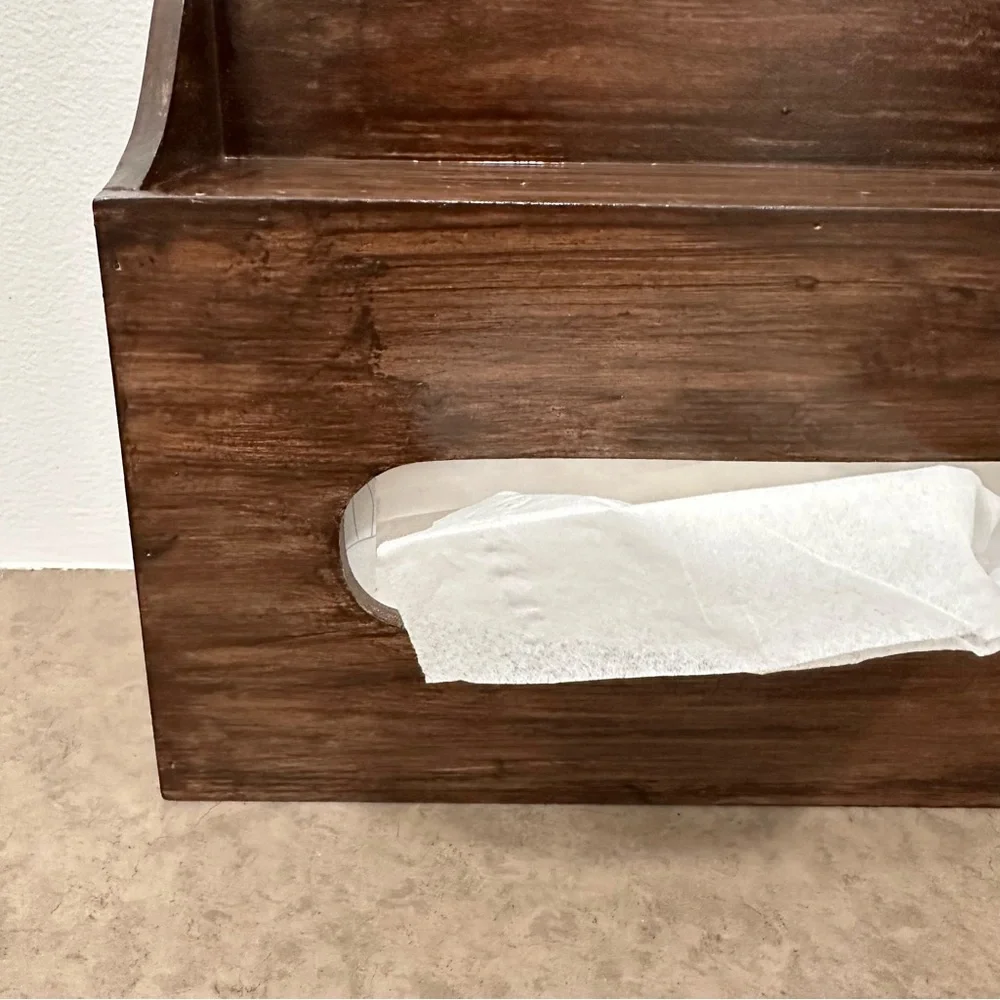 Vintage Primitive Rustic Wooden Rectangular Tissue Box Cover Wall Holder Rare